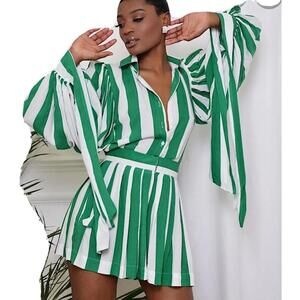 The Kemist Santiago Green, White Balloon Sleeve Top 16 NWT #C6
